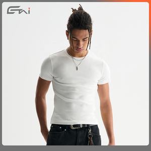 เสื้อยืดคอกลมเข้ารูปเข้ารูปสำหรับผู้ชายเสื้อยืดผ้าฝ้ายสแปนเด็กซ์ทรงกลมมีคุณสมบัติแห้งเร็วและพิมพ์สกรีน - Product Image 4