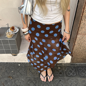 French Vintage Contrast Polka Dot Mesh <b>Midi</b> <b>Skirt</b> Women Irregular Hem Low Waist A Line <b>Tulle</b> <b>Skirt</b> Elegant Street Style - Product Image 3