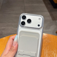 Étui de téléphone fin transparent avec support et porte-cartes 2-en-1 pour iPhone 18 17 Pro Max 16 15 14 13, avec bordure couleur gelée et protection intégrée