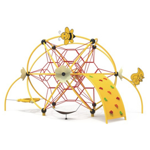 <span class=keywords><strong>Tour</strong></span> d'escalade extérieure avec poteau gris, sommet rouge, plateforme circulaire en filet vert, corde et échelle colorées pour enfants - Product Image 1