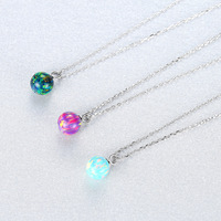 Pendentif boule opale 6MM, chaîne en argent sterling plaqué rhodium, collier tendance pour femme, fiançailles, fête, mariage, anniversaire