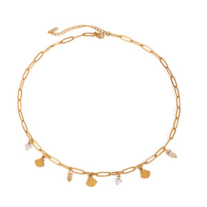 Collier chic en chaîne dorée avec pendentif en coquille de perle, bijoux unisexes à porter au quotidien - Product Image 5