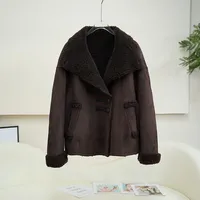 Nouvelle Veste Courte en Daim et Fourrure de Mouton pour Femme 2026, Doublure en Laine d'Agneau, Tendance et Chaude JT609