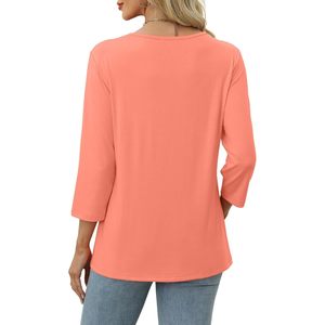 FOXA Women's V Neck 3/4 Sleeve Button <b>Down</b> Shirt Casual Everyday Wear Poplin Fabric Wrap And Tie Design - Product Image 6