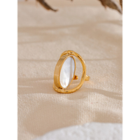 JINYOU 7555 Bague ouverte rotative exclusive en coquille de pierre naturelle, bijou unique en acier inoxydable exquis pour femme, tendance