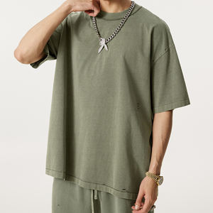 เสื้อยืดผ้าฝ้ายธรรมดาเปิดไหล่สำหรับทุกเพศเสื้อยืดซักกรดไซส์ใหญ่พิเศษ - Product Image 2