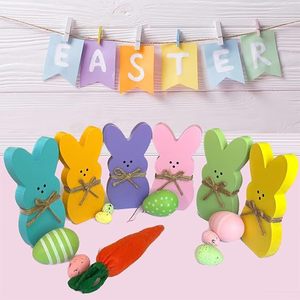 Easter Colorful Wooden Bunny Ornaments with Jute Rope DIY Tabletop Decor Wooden Rabbit Crafts for Easter Party - Product Image 3