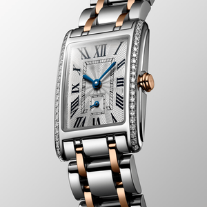 Reloj Rectangular de Dos Tonos con Bisel de Diamantes y Esfera con Números Romanos para Mujer Longinesing - Product Image 2