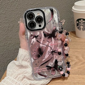 Ốp điện thoại <span class=keywords><strong>iPhone</strong></span> 16promax 15, 13/11promax, XS/6S/7/8plus/12mini, 14plus hình bướm nhảy múa màu hồng và đen PH070 trong suốt - Product Image 5