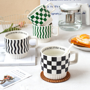 High-end Stackable 12 Ounce Minimalist and Stacked Ceramic <strong>Coffee</strong> <strong>Mug</strong> With Checkerboard Logo Pattern Checkered Ceramic <strong>Mug</strong> - Product Image 4
