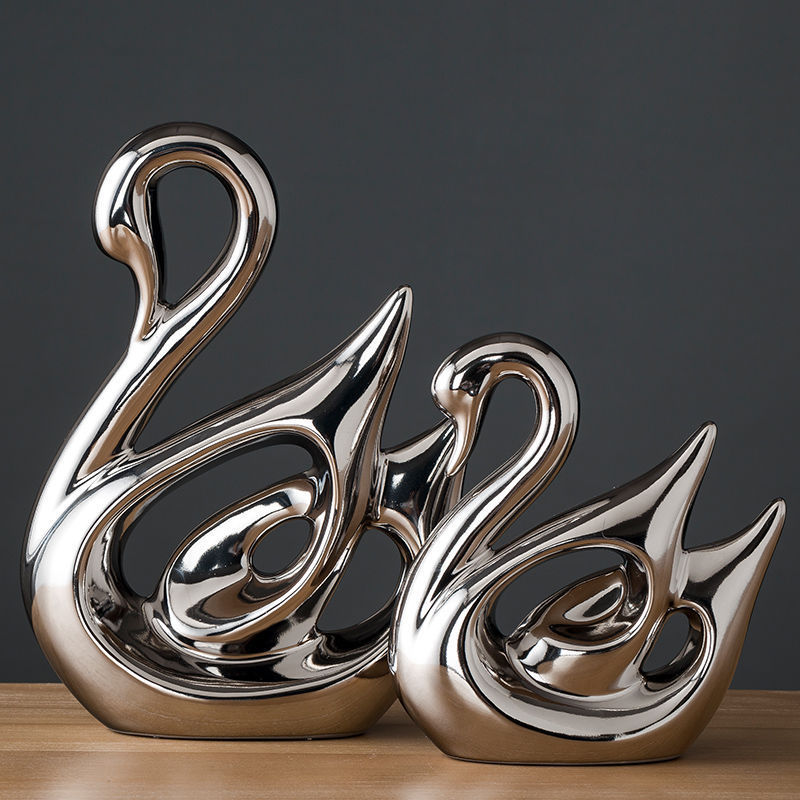 Modern 2PCS Ceramic Swan Statues Home Decor Bookcase Ornaments Office Desktop Figurines Art Deco for Interior Room Decoration · image 2