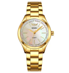 SKMEI นาฬิกาควอตซ์สุดหรูสำหรับผู้หญิง,นาฬิกาแฟชั่นหรูหราประดับเพชรปี1964ประดับมุก