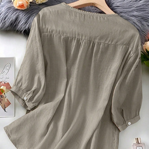 Blusa Casual de Viscosa para Mujer 2026, Transpirable, de Manga Corta, Cuello Redondo, Estilo Bohemio, Holgada, para Primavera/Verano - Product Image 6