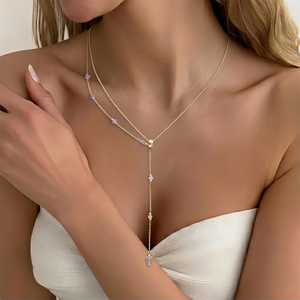 Collier Lariat en Améthyste Naturelle 2026, Forme en Y, Double Couche, Plaqué <span class=keywords><strong>Or</strong></span> 18K, Chaîne à Maillons O, Cristal Zircon CL26-11 - Product Image 3