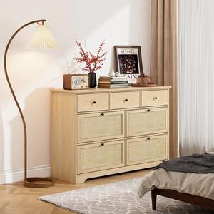 Boho legno naturale Rattan 4 pezzo set camera da letto con cassetti di stoccaggio comò e comodino per mobili moderni rustici per la casa - Product Image 2