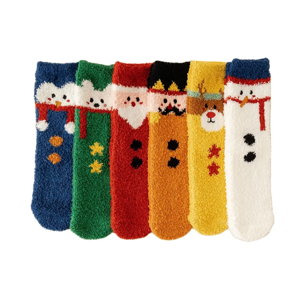 2023 Custom Logo Design Christmas Socks Warm Coral Fleece Cashmere Women Floor Winter Tube Cute Fuzzy Christmas Socks