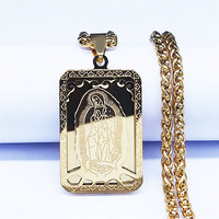 Catholique Vierge Marie Médaille Notre Dame de Guadalupe Pendentif Collier pour Femmes Hommes Or Couleur En Acier Inoxydable Mâle Chaîne Bijoux