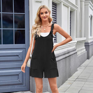 <span class=keywords><strong>Combinaison</strong></span> pour femmes en tissu côtelé, tendance estivale, avec poches polyvalentes et jambes droites - Product Image 5