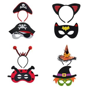 HB336キッドハロウィンパーティーヘッドバンドマスクセットアニメテーマ猫魔女てんとう虫海賊ヘアバンドマスク子供大人用