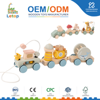 Ensemble de train à tirer en bois pour enfants, blocs empilables Montessori, véhicules animaux, jouet éducatif pour l'apprentissage précoce, coffret cadeau