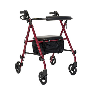 Four Wheeler <b>Rollator</b> <b>Walker</b> With Seat And Bag For Seniors Mobility Aid Rehabilitation Stroller Foldable Manual Operation - Product Image 1
