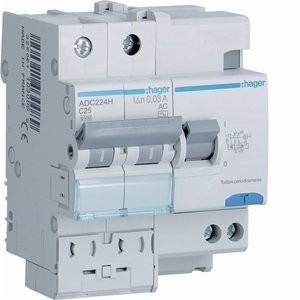 Hager Rcbo 2P C25A 30mA Tipo AC 4500A per Protezione Elettrica - Product Image 1