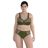 Set Bra & Celana Dalam Wanita Ukuran Besar Berbahan Renda Tanpa Kawat, Cup Lembut, Lingerie Cup Besar, Celana Dalam Transparan