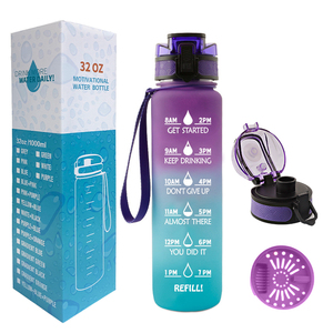 <span class=keywords><strong>Bouteille</strong></span> d'eau en plastique en Tritan pour entraînement et sport, 1000ml/32OZ, avec marqueurs de temps et mesures - Product Image 2