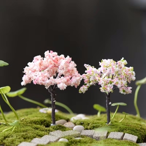 Musgo hecho a mano Paisajismo Decoración Flor Micro-Paisaje Adornos Plástico Pequeño Árbol artificial Flores de cerezo - Product Image 4