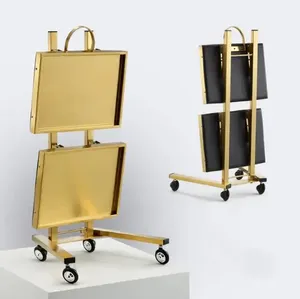 Hair Salon <b>Foldable</b> 4-Wheel Modern Gold Stainless Steel <b>Trolley</b> Cart Beauty Store Furniture for Barber Shop - Product Image 1
