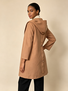 <b>Women</b> Hooded Wool Blend <b>Coat</b> Open Front Mid‑Long Loose Overcoat Button Detail Elegant Casual Ladies Fall Winter Outerwear - Product Image 2