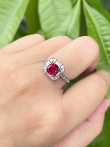 Trắng Kim Cương 18K Vàng Trắng Mạ 925 Sterling Silver Bạc Hình Bầu Dục Cắt Halo Handmade Đám Cưới Cổ Điển Engagement Ring - Product Image 5
