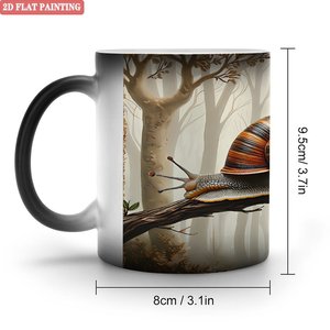 Frosted Black <b>Ceramic</b> <b>Mug</b> 11oz Heat Changing Magic Cup With Snail Forest Design - Product Image 1