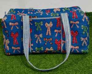 Indian Handmade Comfortable Cotton Fabric Quilted Duffle <b>Bag</b> <b>for</b> <b>Women</b> Casual Travel <b>Weekender</b> Zipper Shopping Shoulder - Product Image 3