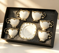 Nouveaux modèles 2026 – Ensemble de 6 tasses à café turc avec soucoupes – Tasses à thé arabes en céramique de luxe pour expresso, cappuccino, latte – Coffret cadeau