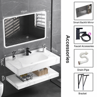 Meuble-lavabo mural sur mesure en pierre frittée sans joint avec miroir intelligent pour salle de bain - Vente en gros