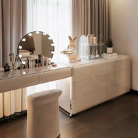 Coiffeuse en bois haut de gamme extensible avec LED, miroir irrégulier et commode à 6 tiroirs pour chambre, mobilier de maison, appartement, villa