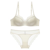 Ensemble soutien-gorge et bikini en dentelle pour femme, sans armatures, rembourré, bonnet 3/4, lingerie à bretelles réglables, fermeture au dos, usage quotidien