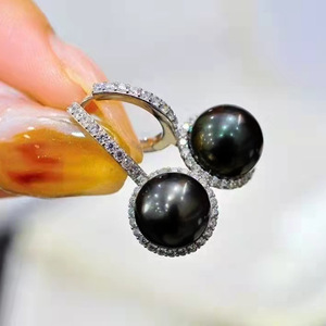 Baroque <b>Black</b> Pearl Look Drop <b>Earrings</b> For Women Vintage Sparkling Stone <b>Dangle</b> Ear Jewelry - Product Image 1