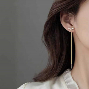 Boucles d'oreilles pendantes longues en perles pour femmes, tendance, fête, plaqué or 14 carats, bijoux de mode faits sur mesure, cadeaux - Product Image 2