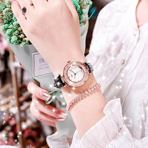 Montre à bracelet en cuir, style coréen, mode, avec strass, montre-bracelet pour femme - Product Image 2