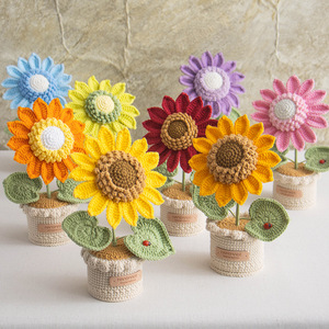 Producto terminado Plantas de maceta de simulación grande Flores tejidas artificiales Hilo de lana eterno simulado Flor de punto - Product Image 1