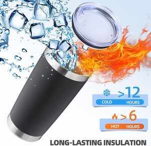 Gobelet isotherme en acier inoxydable de 20 oz (500 ml) avec couvercle, double paroi, revêtement poudré, pour voiture, bureau, extérieur, 6 à 12 heures - Product Image 1