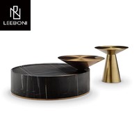 Mobilier de salon de luxe table à thé moderne en acier inoxydable doré table basse ronde en marbre noir au design nordique