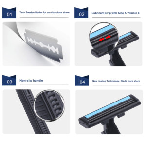 Einweg-Stahlrasierklingen auf Hängekarte, Zweiklingen-Rasierer für Herren - Product Image 3