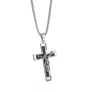 Fashion <b>Mens</b> <b>Silver</b> Chains Engraved Custom logo Jesus Cross Pendant <b>Necklace</b> - Product Image 3