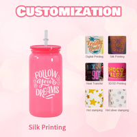 Pot en forme de verre à bière Libby en plastique acrylique de 16 oz, couleur unie, avec couvercle coloré pour cadeau d'été, bricolage