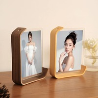 Cadre photo créatif double face en acrylique transparent et bois massif, à personnaliser, pour table