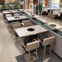 Table de Hot Pot en Granit Commercial avec Plaque de Cuisson à Induction Intégrée et Barbecue Sans Fumée, Table et Chaises Personnalisées
