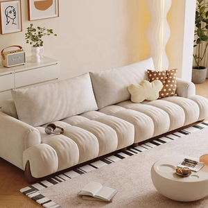 Sofá de Madera Maciza Estilo Italiano de Lujo Ligero en Color Crema, Sofá de Tela Moderno de Línea Recta para Sala de Estar - Product Image 5